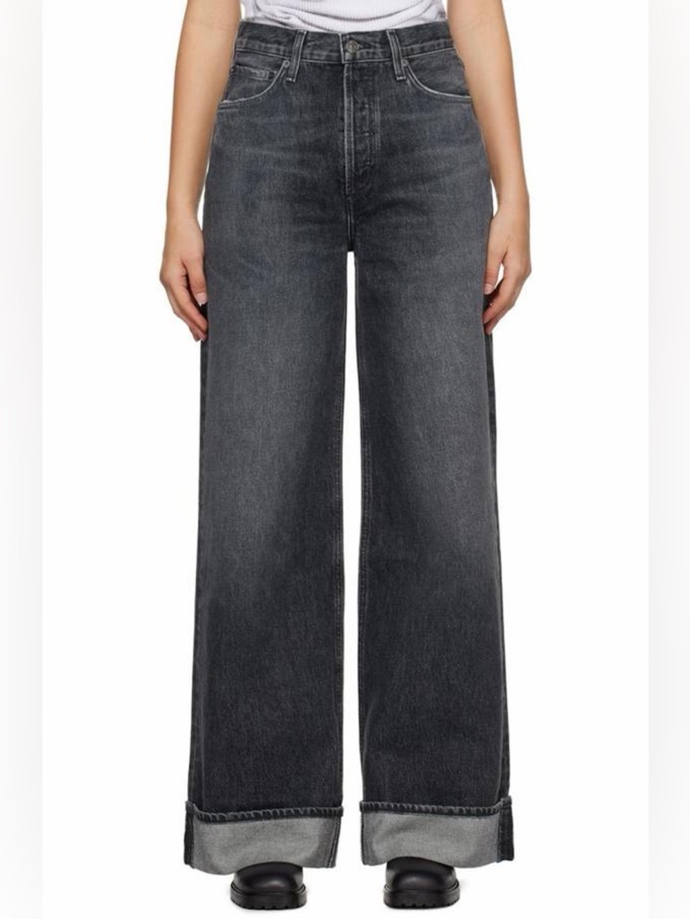 Agolde Dame Black Wash Wide-Leg High-Rise Jeans
